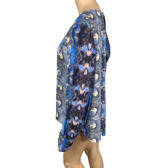 AP.NY Blue Gray Abstract Mirrored Print Artsy Cupro Blouse Top SZ M - Picture 7 of 10